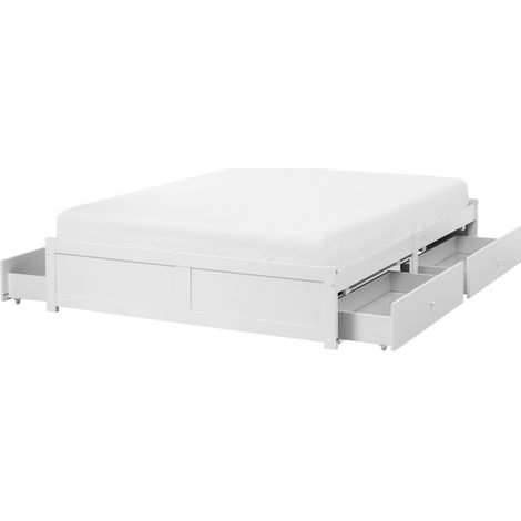 Letto matrimoniale in compensato di pino melaminico MDF con contenitore bianco 140 x 200 cm Brux