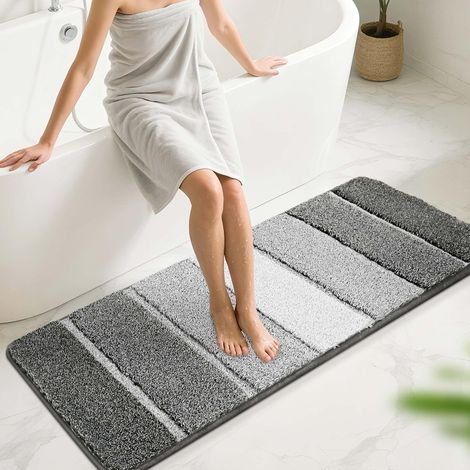 Tapis de Bain 50 x 150 cm Absorbant et Antidérapant, Doux, Lavable en Machine, Idéal pour Douche, Baignoire et Salle de Bain, Gris Foncé (1/5)