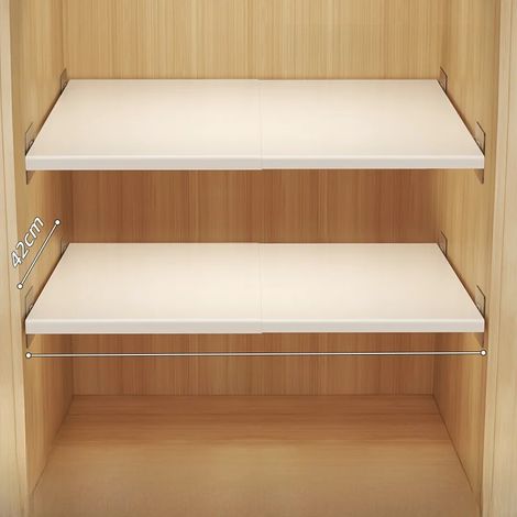 (Lot de 2 étagères extensibles en acier au carbone haute résistance, largeur 42 cm, longueur 50-80 cm) - Solution de rangement mural multi-niveaux pour vêtements - Style simple (1/5)