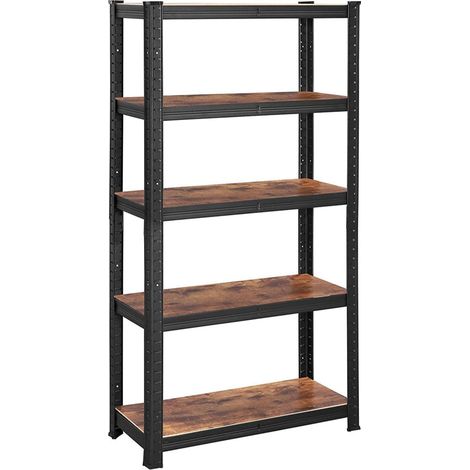 Estantería para carga pesada de 5 niveles 150 cm carga total 650 kg (130 kg/nivel) estantería de estilo industrial tableros ajustables para salón cocina negro y marrón rústico 120002830 (1/4)