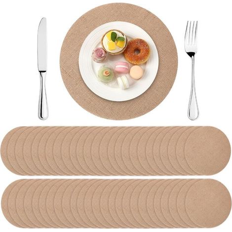 Lot de 30 sets de table ronds réutilisables, parfaits pour les mariages, les banquets, les fêtes, une décoration champêtre et le dressage de table — marron — 30 cm (1/5)