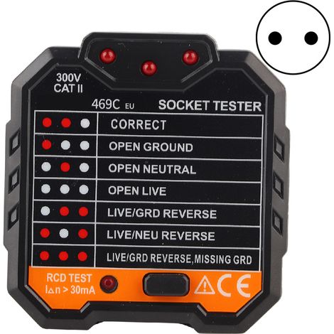 Testeur de prise électrique numérique portable 48-250V 45-65Hz, détecteur de défaut secteur avec fiche UE, pour diagnostic rapide (1/5)