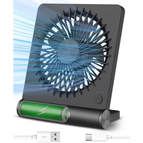 Small desk fan, rechargeable USB fan, battery powered, 3 speeds, travel fan (1/5)