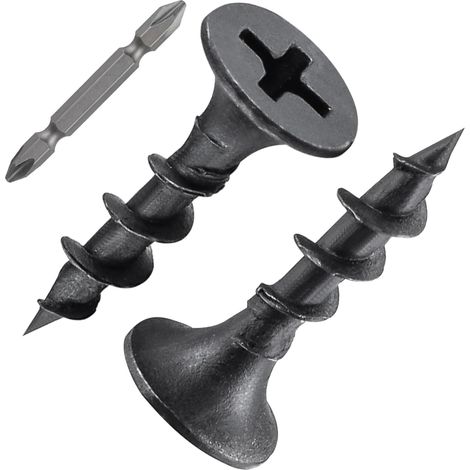 Lot de 200 vis pour construction rapide M4 x 20 mm, phosphatées, filetage grossier, avec embout de vissage, vis pour panneaux d'aggloméré avec tête trompette et entraînement cruciforme, noires (1/5)
