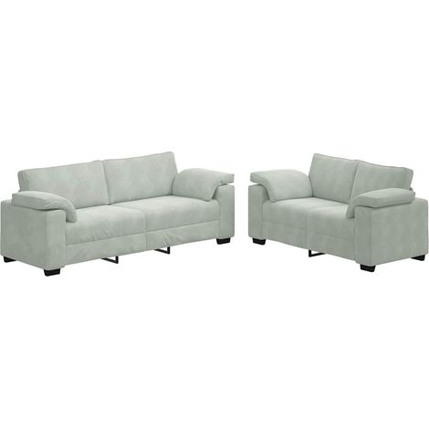 2-teiliges Sofa-Set mit Kissen, hellgrauer Samt vidaXL
