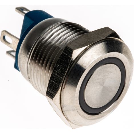 Bouton-poussoir, Momentané lumineux, LED Bleu, Unipolaire à une direction, 15 mA, Argent, Montage panneau ( Prix pour 1 ) (1/4)