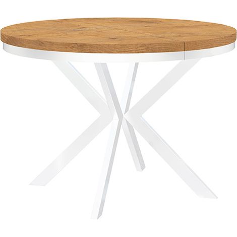 Table de salle à manger ronde extensible ENDIK avec cerclage métallique, diamètre : 100 / 200 cm, couleur :Lancelot / blanc (1/3)