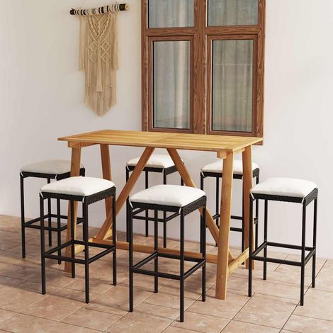 Ensemble Table de bar + 6 Chaises de bar de jardin avec coussins - Table Haute avec 6 Tabourets Noir BV551099 - BonneVie (1/5)