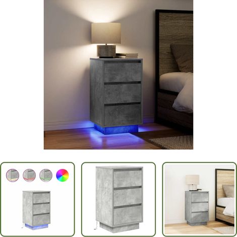 LED-Beleuchtung - Nachttisch mit LED-Leuchten Betongrau 38x34x65 cm (1/5)