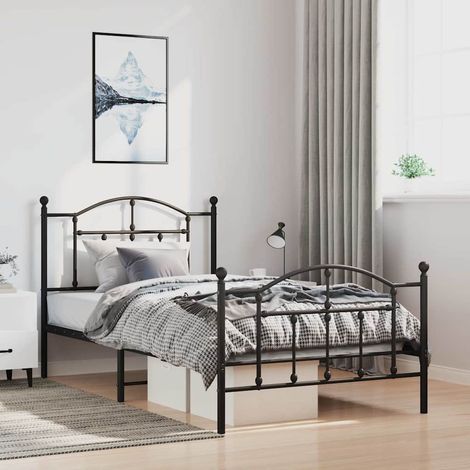 Estructura cama sin colchón con estribo metal negro 100x200 cm (1/5)