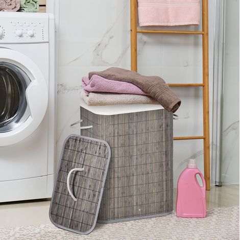 Cesto para ropa sucia de bambú con tapa 83 L, 43 x 32 x 61 cm, gris HAVRYA (1/5)