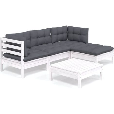 Maison Exclusive - Muebles de jardín 5 pzas con cojines blanco ma (1/5)