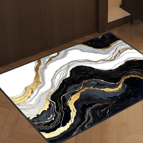 Tapis Intérieur 60 X 90 CM Motif Marbre Noir Et Or Moderne, Tapis D’Entrée Antidérapant pour Couloir Foyer Salon Décoration Intérieure (1/5)