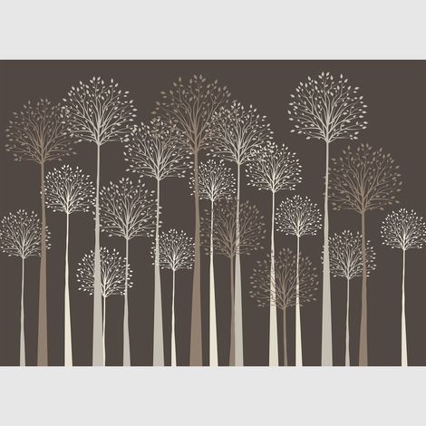Papier peint intissé - Grands arbres sur fond gris - 375x270 cm (1/5)