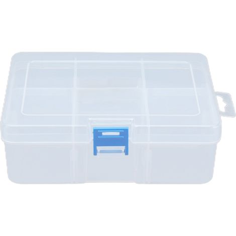 Boîte de rangement transparente 3 pièces avec compartiments amovibles et séparés pour outils et quincaillerie, en polypropylène (PP), 6 compartiments. (1/5)