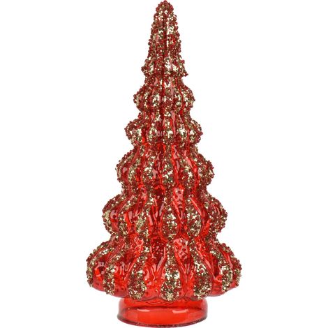 Árbol de Navidad decorativo en vidrio rojo con glitter 12 × 25,5 cm (1/2)
