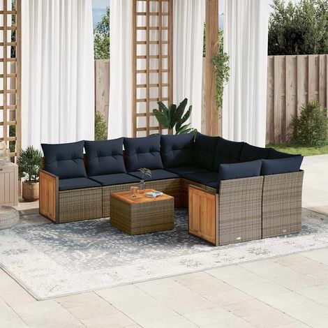 9-teiliges Gartensofa-Set mit Kissen, grau, Polyrattan (1/5)