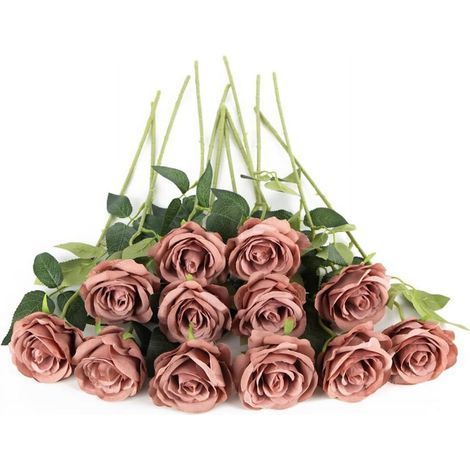 12 roses noires artificielles, fleurs artificielles en soie à longues tiges, adaptées pour Halloween, la décoration de la maison et des fêtes de mariage (noires). (1/5)