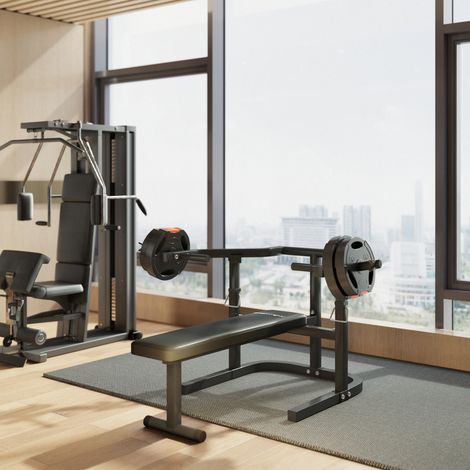 Banco de musculación ajustable en altura, banco plano multifuncional, 150 x 150 x 60-85 cm, negro