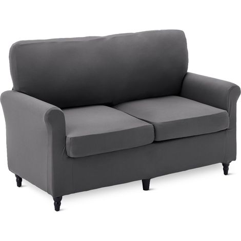 Housse de Canapé Haute Elasticité 2 Places Spandex Antidérapante Protection pour Canapé, Gris Foncé (1/5)