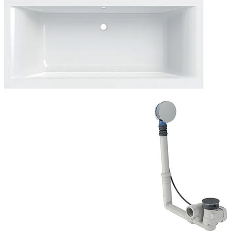 Baignoire acrylique sanitaire rectangulaire Geberit RENOVA PLAN Duo 180x80cm avec pieds et VIDAGE K150616216 (1/5)