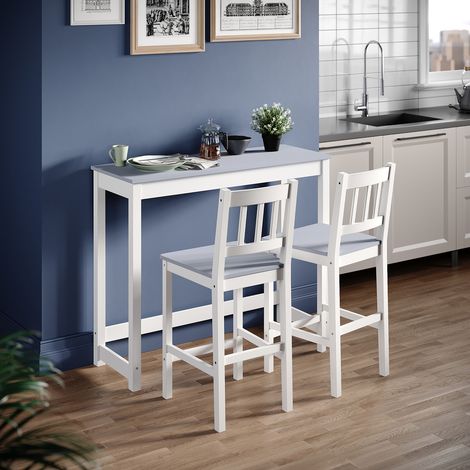 ELEGANT 117 x 59 x 19.5cm Dining Table Set Modern Kitchen Furniture Bar Table Set for Bar, Café, or Small Restaurant, Grey/White Natural Pine (1/5)