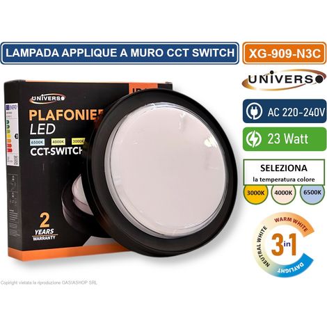 UNIVERSO XG-909-N3C PLAFONIERA LED SMD ROTONDA 23W DA ESTERNO IP65 CAMBIA COLORE SWITCH CCT 3in1 3000K-4000K-6500K (1/4)