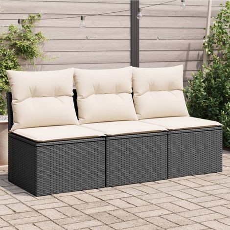 Canapé de jardin avec coussins 3 places-Salon de jardin Sofa extérieur noir résine tressée 854409 (1/5)