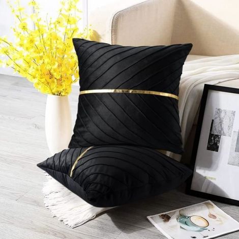 Housse de coussin - - 45x45 cm - Polyester - Noir - Lot de 2 (1/4)