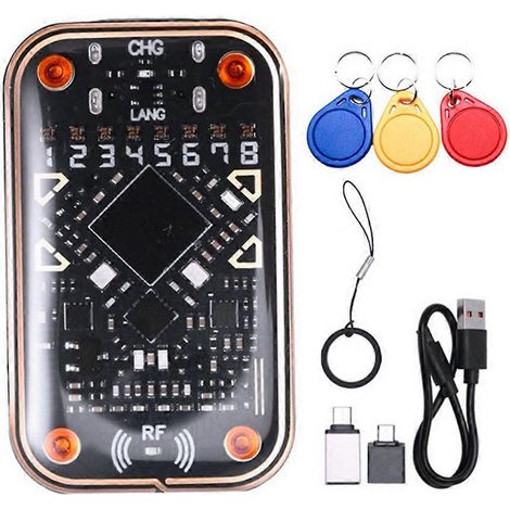 Lecteur de puces RFID Chameleon V2.0, émulateur de carte à puce avec redémarrage, 125K 13,56M, décodeur/duplicateur d'identifiants IC + porte-clés 3XCUID (1/5)