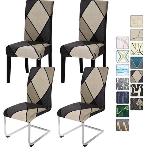 Stuhlbezüge 4er Set für Esszimmerstühle, elastisch, waschbar, Braun Geometrie (1/5)