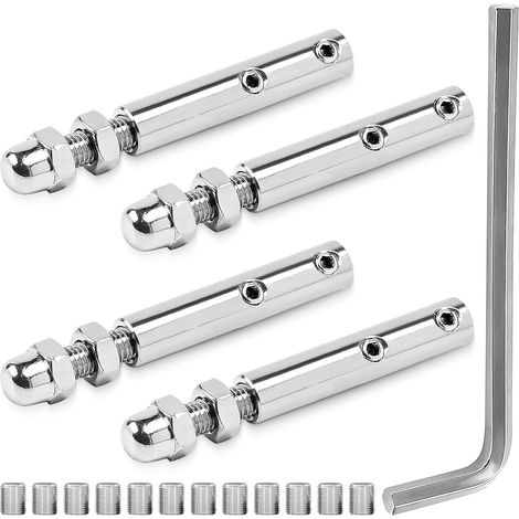 Steel Cable Tie, Stainless Steel Cable Tensioner with Hole Bolts in Greenhouse Cables, 4 mm, 4 Piece Metal Cable Clamp with M5 Hexagon Screw Key, Wire Rope Clips for Balustrade Fastening (1/5)