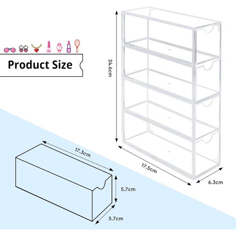 Organisateur de Lunettes de Soleil Boîte de Rangement et Exposition en Acrylique Transparent Monture de Lunettes 1Pcs avec 4 Tiroirs pour Montres, Colliers, Lunettes et Cosmétiques (1/4)