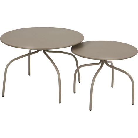 Lot de 2 tables basses gigognes de jardin taupe (1/5)