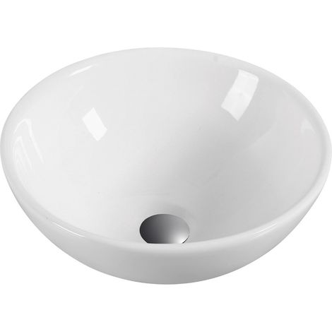 Lavabo Sobre Encimera Cerámico Blanco Brillo Lavamanos Baño para Encimera Ovalado Diámetro 40cm (1/5)
