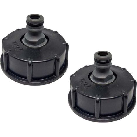 Zubehör und Anschlüsse für Tropfbewässerung, 2 Stück IBC-Tankdeckel, S60x6 IBC-Anschluss-/Nippelkappe, 1/2"-Auslassdurchmesser, 60 mm Einlassdurchmesser für IBC-Tankventil – Schwarz (1/5)