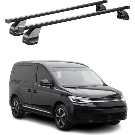OMAC Dachträger Querträger Stahl für VW Caddy IV 2020-2026 – Abschließbar – City-Crash-getestet – DIN 75302:2019 – ISO/PAS 11154:2006 – Max. 75 kg Schwarz (1/5)