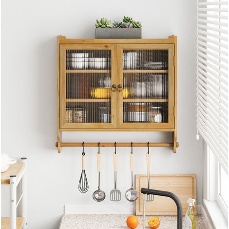 Mueble de baño mural de madera y vidrio, 63 x 60 x 18 cm, natural HAVRYA (1/5)