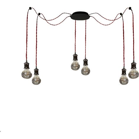 Kit de Suspension plafonnier noir, 4 câbles torsadés lie de vin long. 3m, 4 douilles E27 noir chromé, 2passes câbles - Tibelec (1/5)