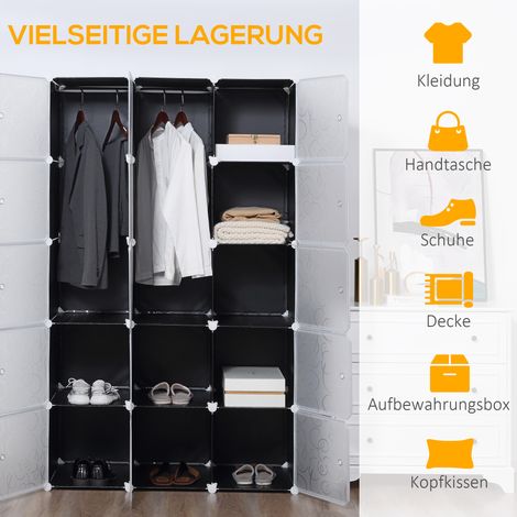Kubischer Kleiderschrank, 2 große und 9 kleine Würfel, Kunststoff, Metall, 111 x 47 x 183 cm, schwarz und weiß. (1/5)