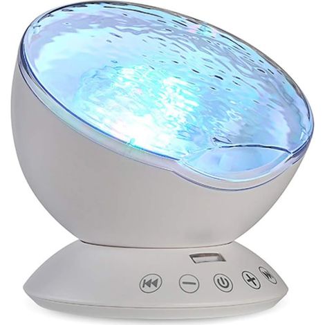 Projecteur de vagues lumineuses sirène avec télécommande, 7 couleurs, plafonnier et haut-parleur intégré, blanc. Idéal pour chambre d'enfant ou salon. (1/5)