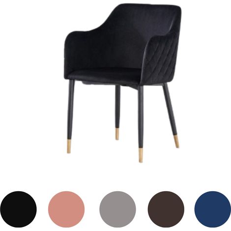 Single Verona Velvet Dining Chair - Metal Legs W/ Gold End Caps - Dining Room Chair - Upholstered Chair - Modern Dining Chair - Black (1/5)