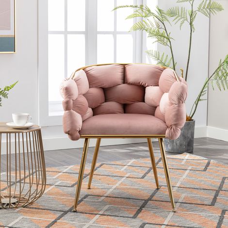 Fauteuil D'Accent en Velours, avec Accoudoirs et Structure Métallique, Design Moderne, Rose (1/5)
