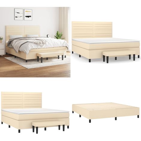 Sommier à lattes de lit avec matelas Crème 160x200 cm Tissu - Lit Plateforme - Lit Double - Matelas À Ressorts Ensachés - Literie - Chambre À Coucher - Home & Living (1/5)