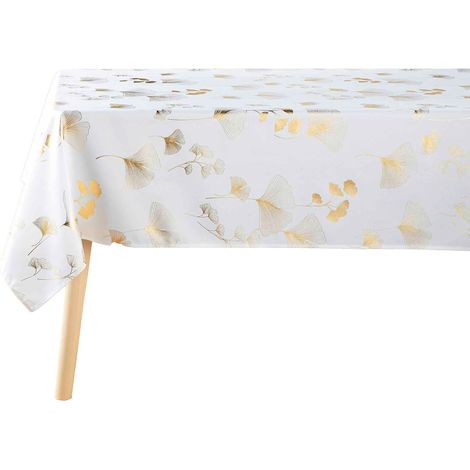 Tischdecke rechteckig BLOOMY, weiß, goldener Ginkgo