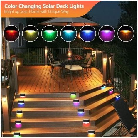 Lampe de clôture solaire étanche, lumière de pont solaire, lampe d'escalier, lampes solaires de jardin LED IP65 pour clôtures d'escalier de patio (Lumière colorée-Noir, 12 PCS) (1/3)