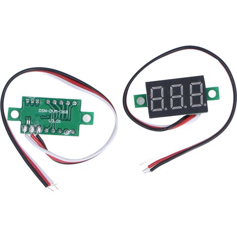 2 Stück Mini-Digital-Gleichstrom-Voltmeter mit LED-Anzeige, 3-adrig, rotes Licht, 0,36 Zoll, 0–30 V (1/5)