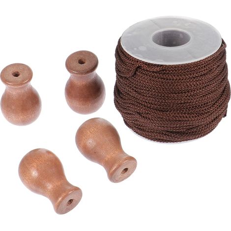 Accessoires pour Stores Vénitiens Marron en Bois Cordelette Tressée de 50m et Boutons de Cordon, Multi-Fonction pour Réparation et Décoration de Rideaux (1/5)