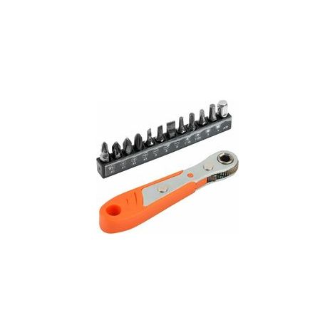 Set de tournevis à cliquet 110 mm, mini clés 1/4" et 12 embouts, couple élevé, réversible, 13 pièces – (1/5)