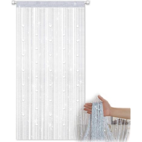 Fadenvorhang 100x200cm Weiß mit Perlen und Glitzer für Balkon- und Terrassentüren (1/5)
